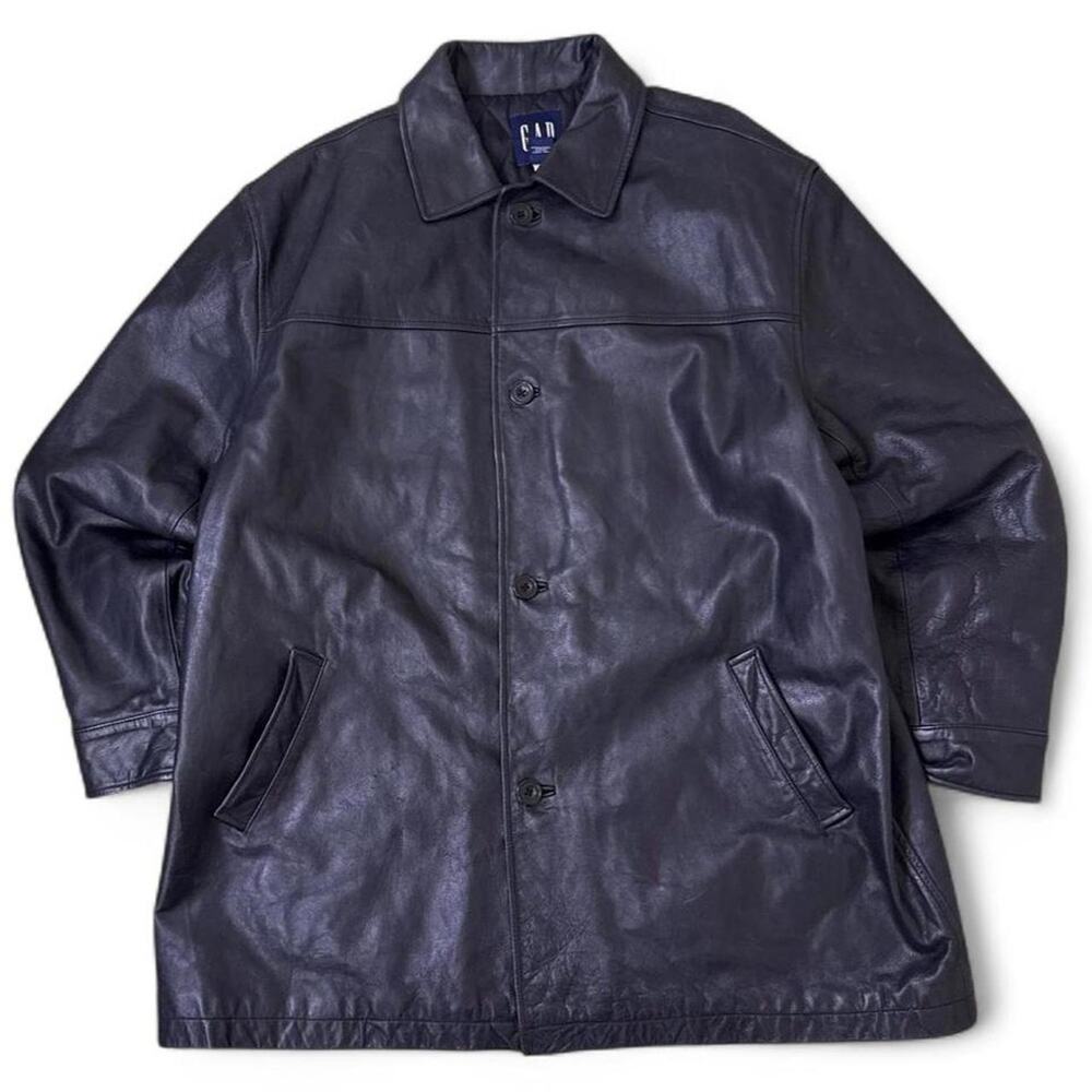 Vintage 90s GAP Black Leather Car Coat Jacket Men’s XXL Kunichi Nomura Style